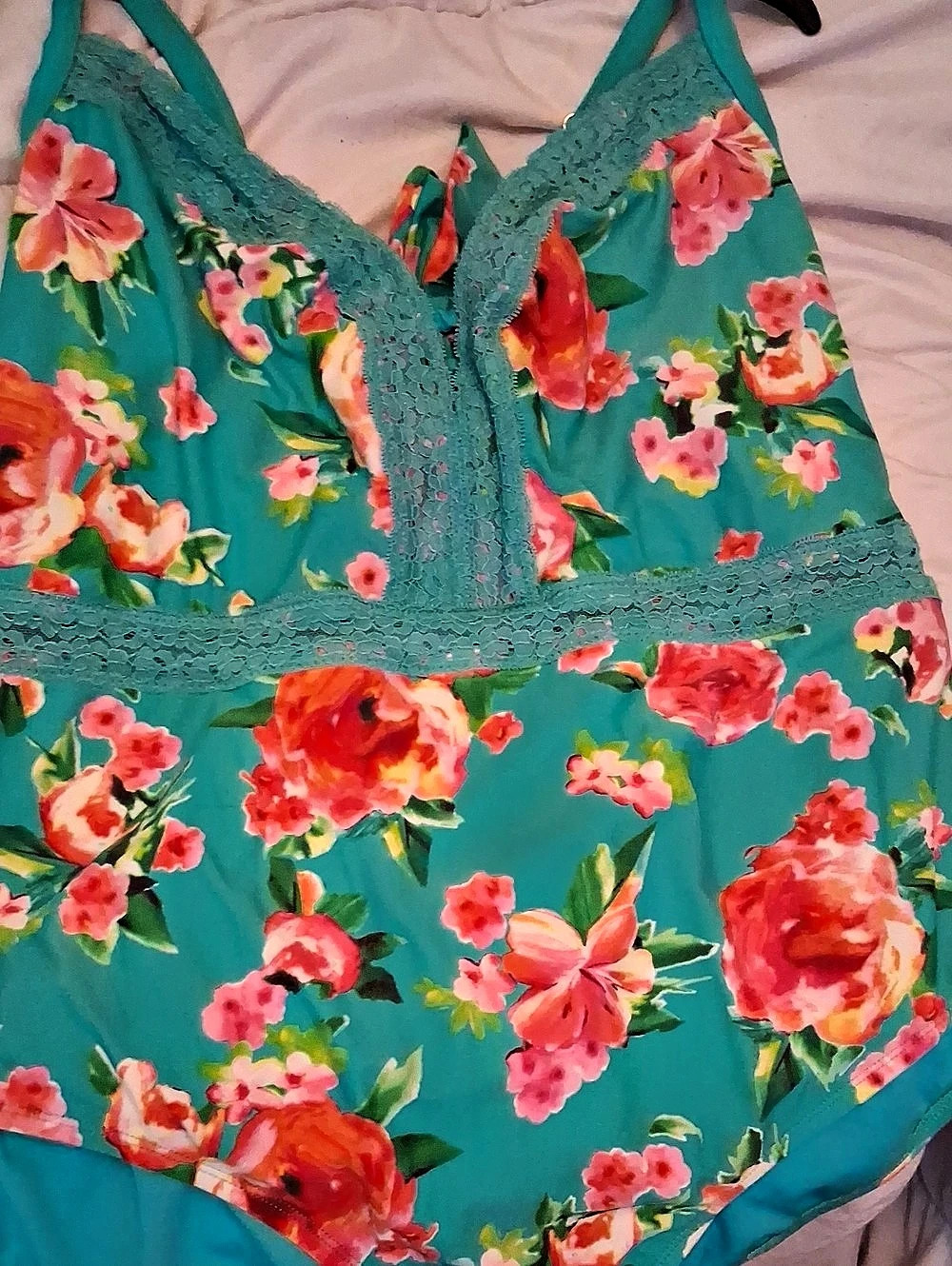 Floral One-Piece Swimsuit in teal & Pink